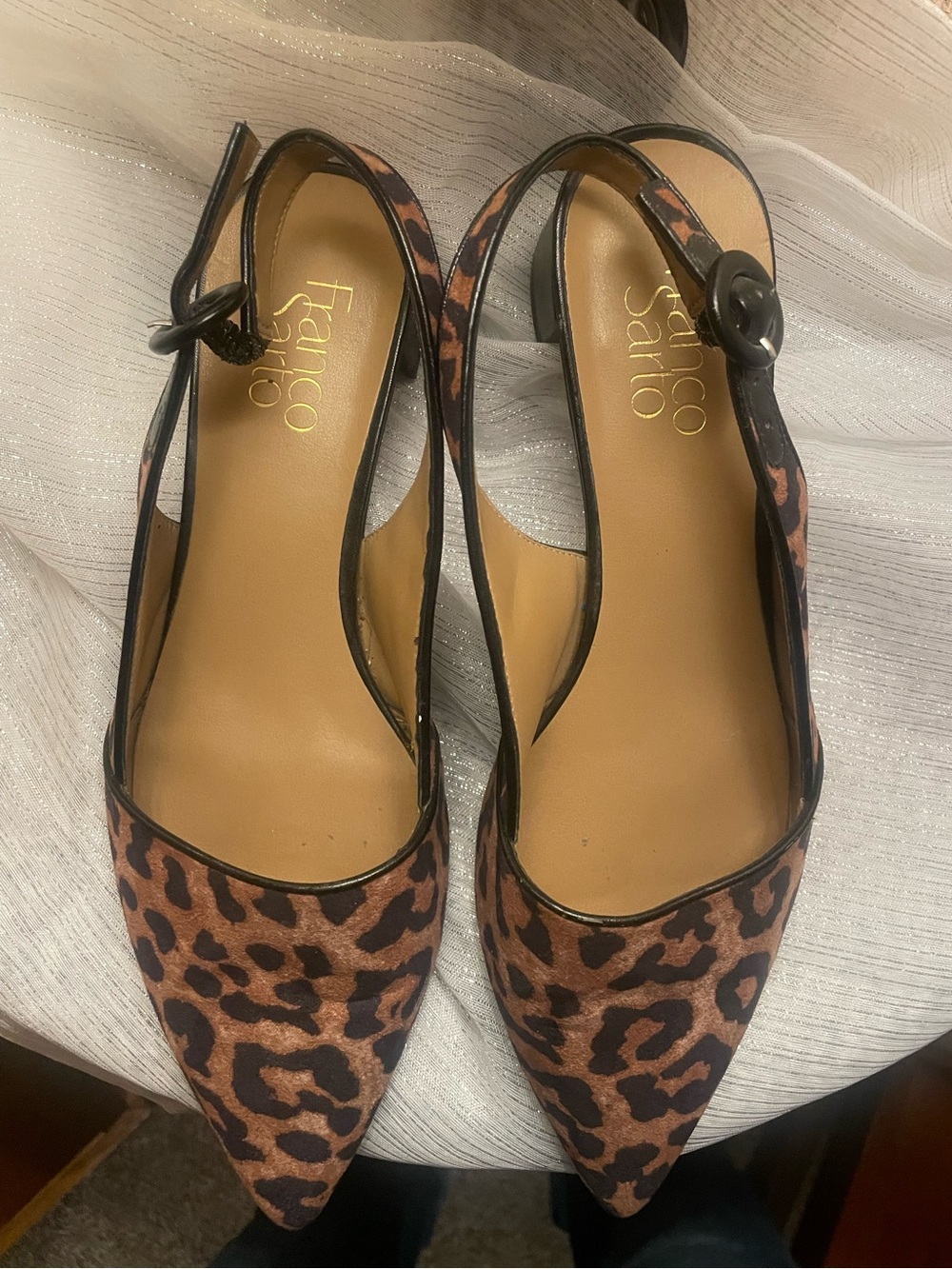 Franco Sarto Leopard Print Pointed Slingback Flats - Brown/Black